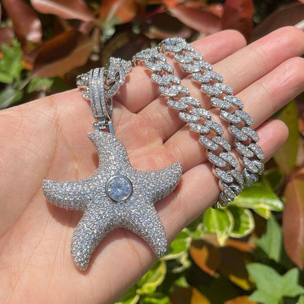 Mossanite Center Stone Superstar Starfish Flooded Ice Streetwear Pendant