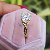 Round Cut Lab Grown Diamond Twisted Band Yellow Gold Ring
