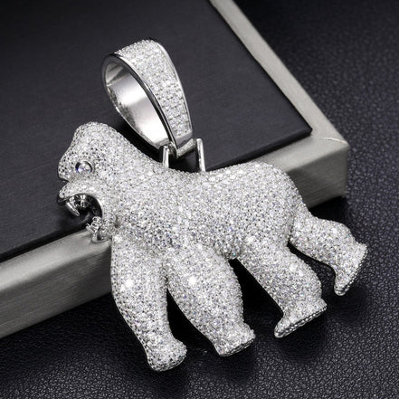 925 Sterling Silver Gorilla Hip Hop Pendant