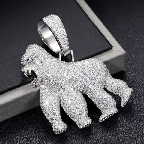 925 Sterling Silver Gorilla Hip Hop Pendant