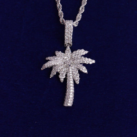 Palm Tree 925 Sterling Silver Moissanite Diamond Pendant