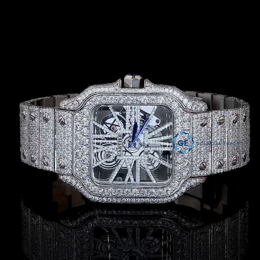 Fashionable Iced Out Full Moissanite Skeleton Wrist Watch