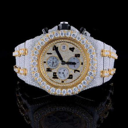 Dual Tone Chrono Dial Handmade Hip Hop Moissanite Watch
