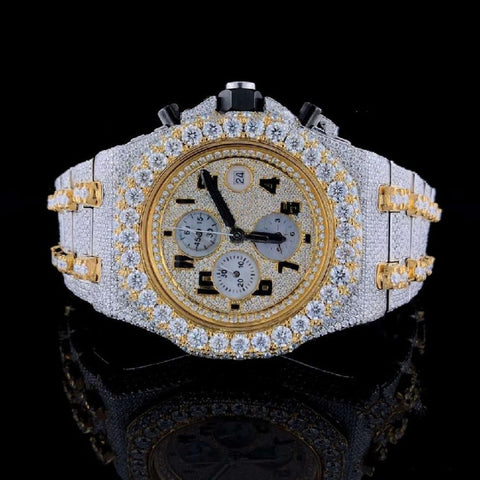Dual Tone Chrono Dial Handmade Hip Hop Moissanite Watch