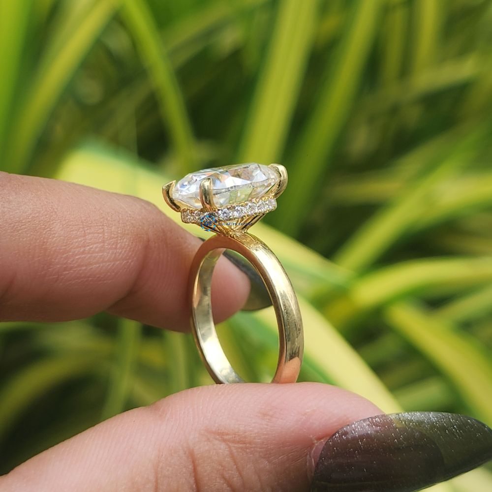 Lab Grown 6 Carat Oval Cut Hidden Halo Engagement Ring