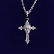 Moissanite Diamond Skull Cross Blinged Out  Necklace