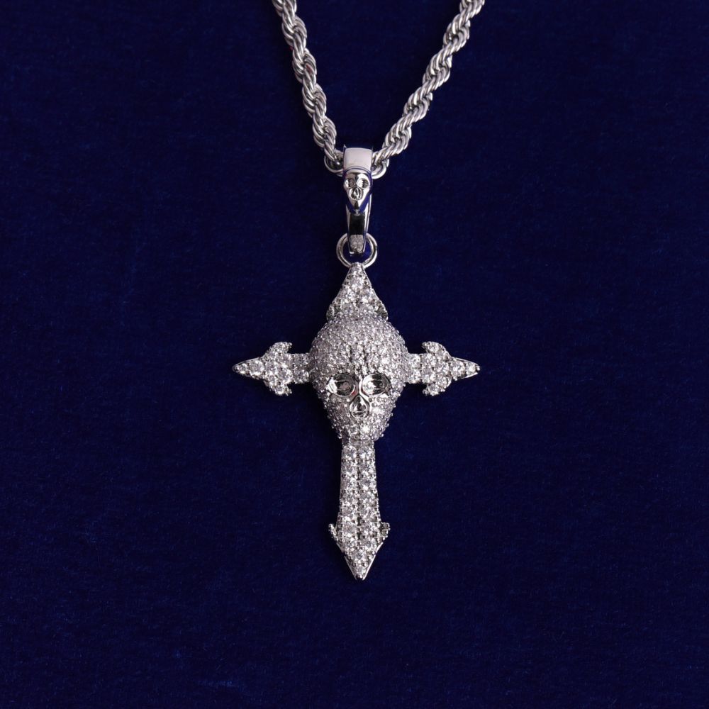 Moissanite Diamond Skull Cross Blinged Out  Necklace