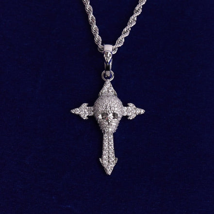 Moissanite Diamond Skull Cross Blinged Out  Necklace