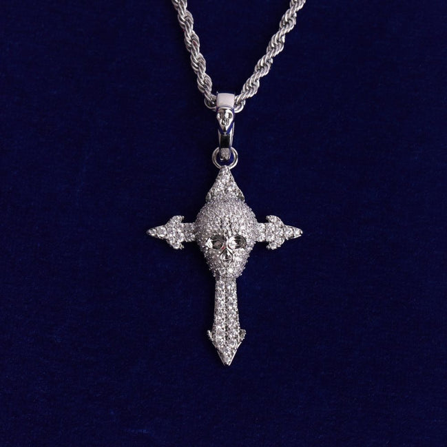 Moissanite Diamond Skull Cross Blinged Out  Necklace