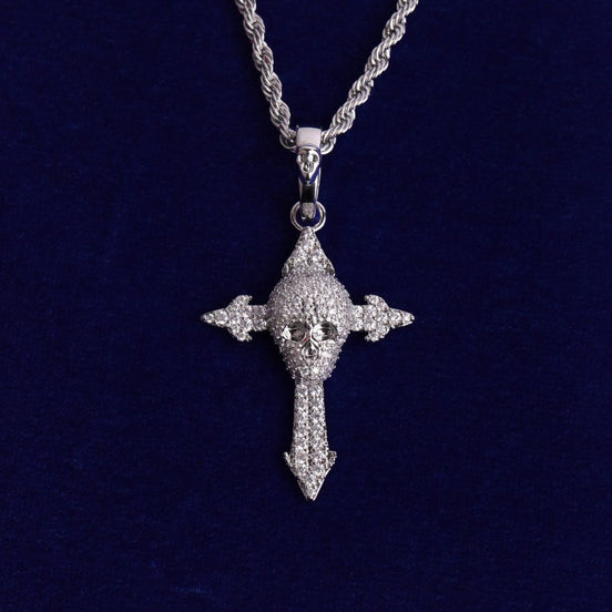 Moissanite Diamond Skull Cross Blinged Out  Necklace