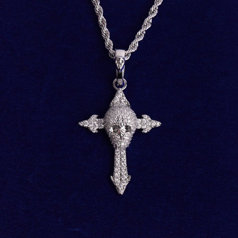 Moissanite Diamond Skull Cross Blinged Out  Necklace
