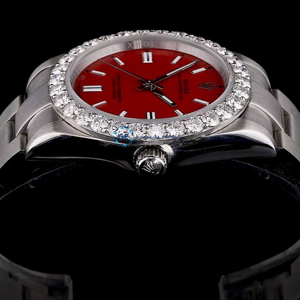 Elegant Red Dial Moissanite Diamond Automatic Watch