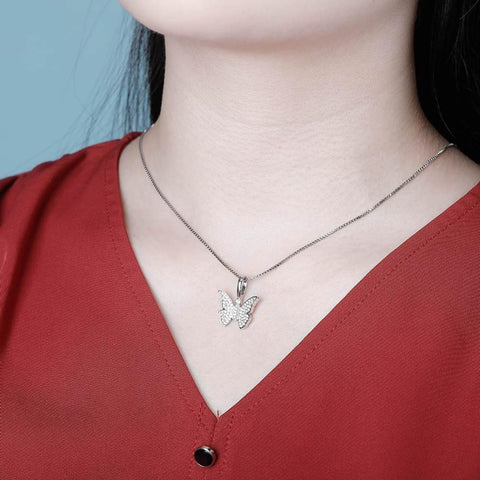 925 Sterling Silver Moissanite Diamond Butterfly Pendant
