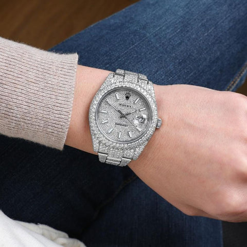 White Stick Dial Datejust VVS1 Moissanite Men's Watch