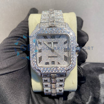Bust Down Roman Numerals Moissanite Wrist Watch