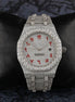 Red Color Arabic Dial Iced Out Moissanite Watch