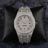 Red Color Arabic Dial Iced Out Moissanite Watch