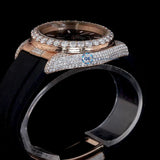 Date Just Black Rubber Belt Moissanite Diamond Wrist Watch