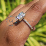 Yellow Gold Radiant Cut Pave Set Ring For Women