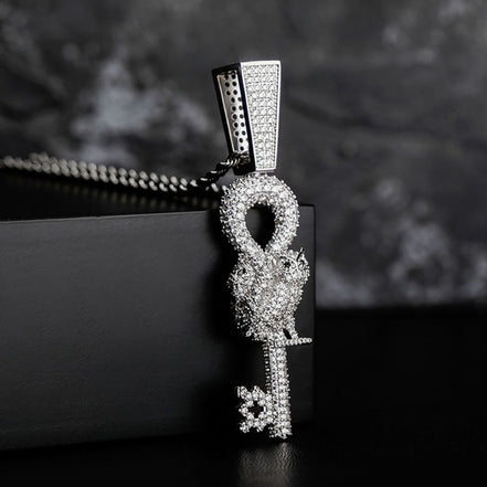 Flooded Ice Wise Owl Key Bling Moissanite Pendant