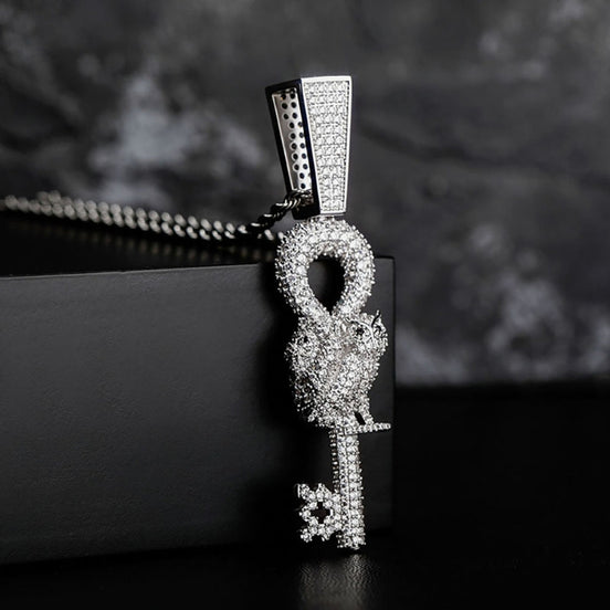 Flooded Ice Wise Owl Key Bling Moissanite Pendant