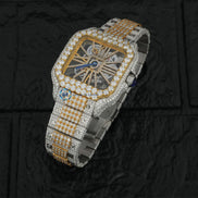Dual Tone Skeleton Moissanite Watch Gift For Him