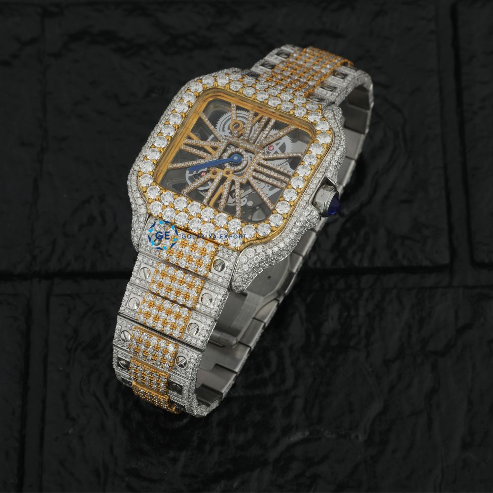 Dual Tone Skeleton Moissanite Watch Gift For Him