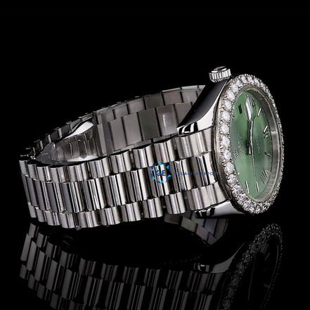 Day Date Moissanite Green Dial Wrist Watch For Men's