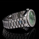Day Date Moissanite Green Dial Wrist Watch For Men's