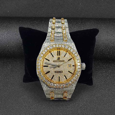 Bust Down Moissanite Dual Tone Classic Watch For Men's