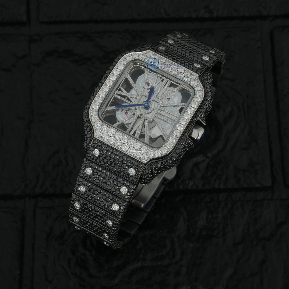 Black Moissanite Skeleton Hip Hop Wrist Watch