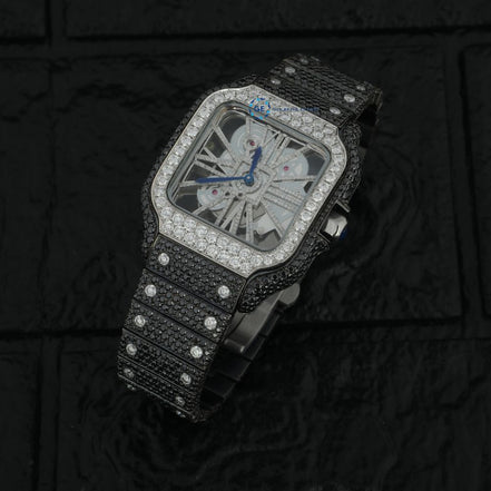 Black Moissanite Skeleton Hip Hop Wrist Watch