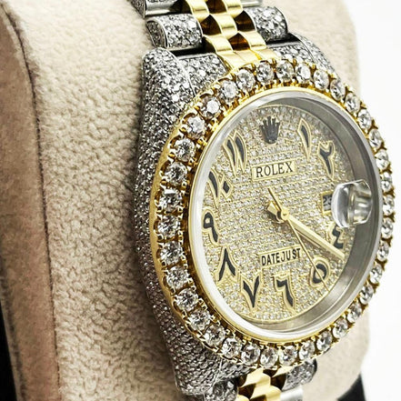 Arabic Number Dual Tone Iced Out Moissanite Watch