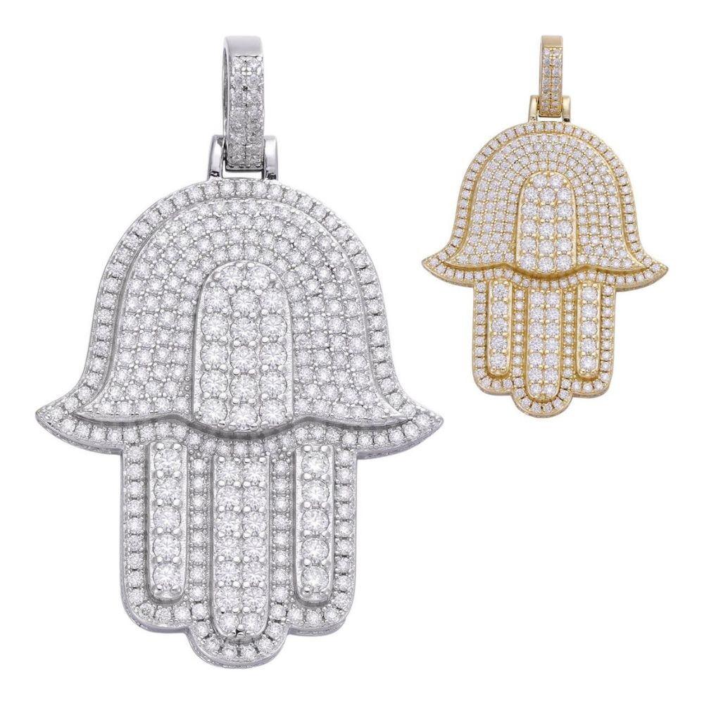 Hip Hop Moissanite Hamsa Hand 925 Silver Pendant