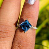 Lab Grown Diamond Blue Princess Cut Wedding Ring For Women