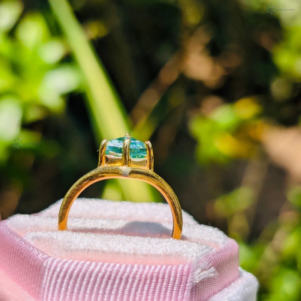 Green Kite Cut Yellow Gold Solitaire Engagement Ring