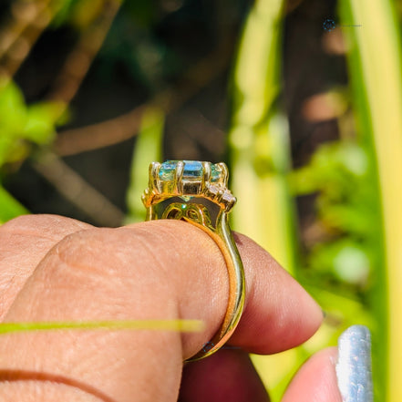 3CT Hexagon Lab Grown Green Diamond Ring For Women