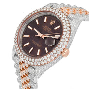 Dual Tone Brown Dial Datejust Iced Out Moissanite Watch