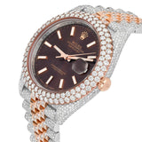 Dual Tone Brown Dial Datejust Iced Out Moissanite Watch