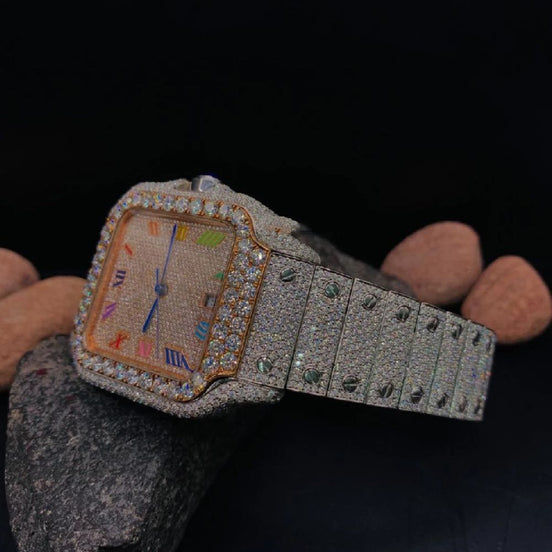 Rain Bow Roman Numeric Moissanite Diamond Watch