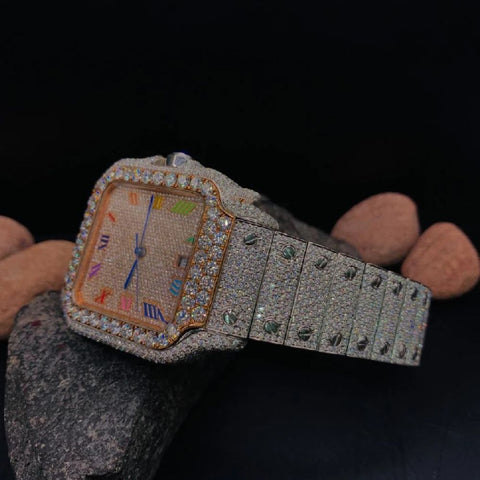 Rain Bow Roman Numeric Moissanite Diamond Watch