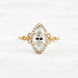 Lab Created Moissanite Marquise Cut Halo Wedding Proposal Ring
