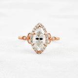 Lab Created Moissanite Marquise Cut Halo Wedding Proposal Ring