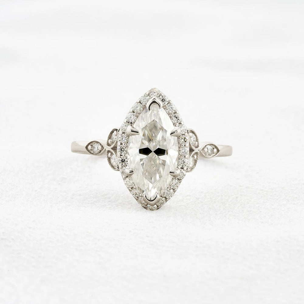 Lab Created Moissanite Marquise Cut Halo Wedding Proposal Ring