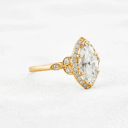 Lab Created Moissanite Marquise Cut Halo Wedding Proposal Ring