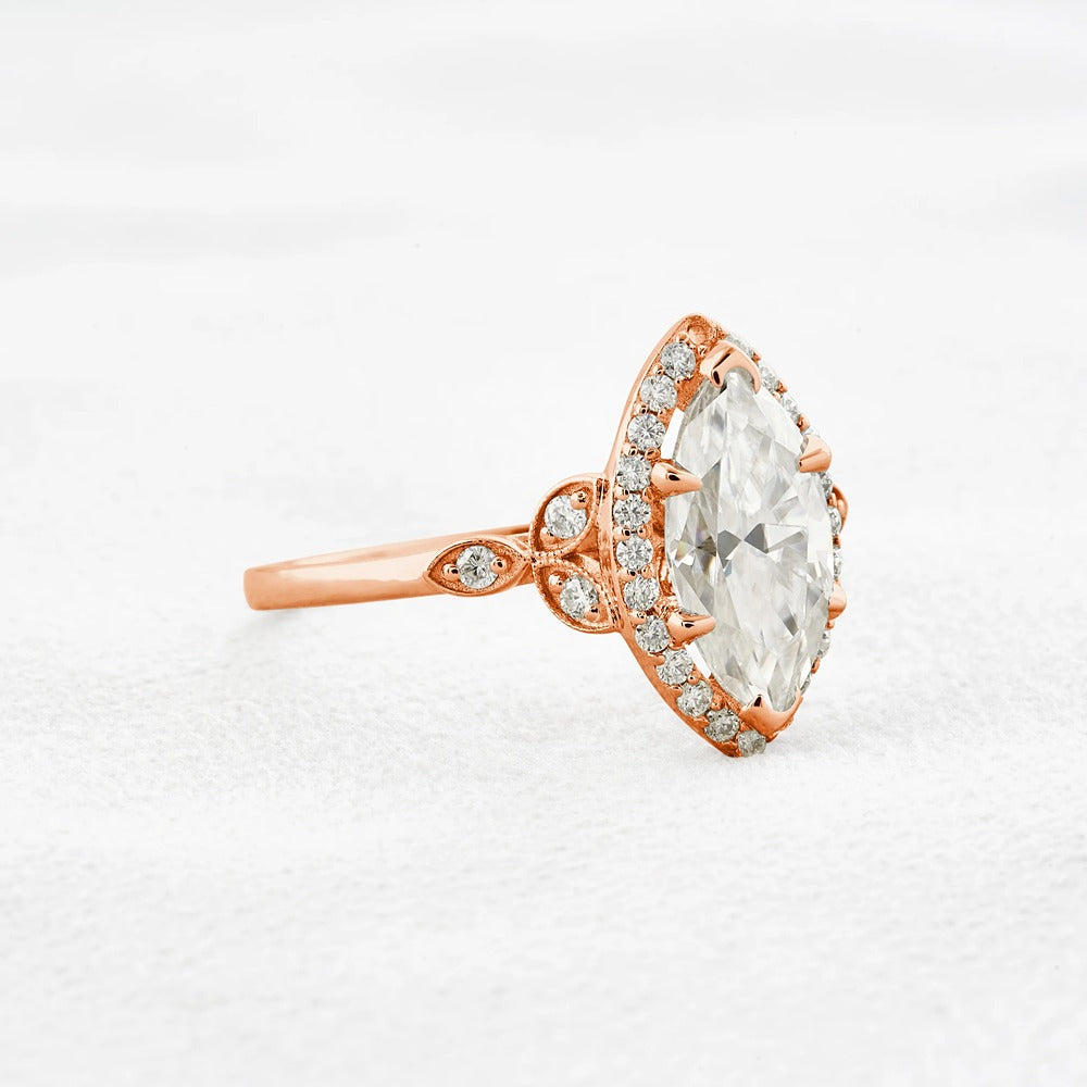 Lab Created Moissanite Marquise Cut Halo Wedding Proposal Ring