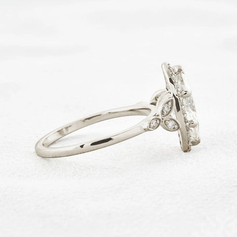 Lab Created Moissanite Marquise Cut Halo Wedding Proposal Ring
