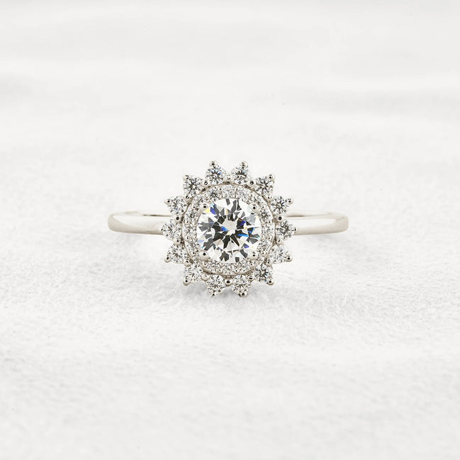Moissanite Round Cut Floral Halo Wedding For Women