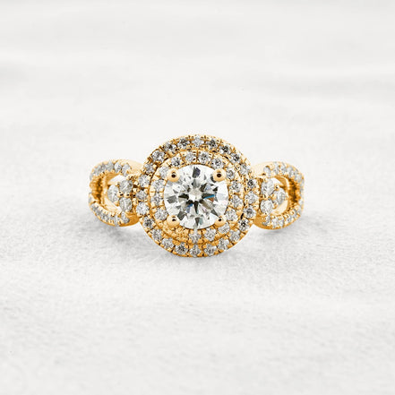 Double Halo Round Cut Moissanite Engagement Wedding Ring