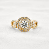 Double Halo Round Cut Moissanite Engagement Wedding Ring